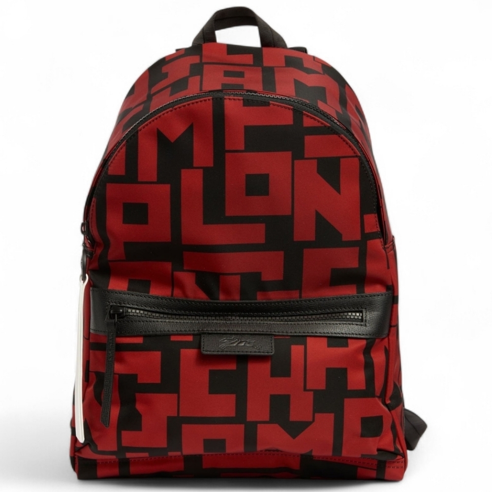 Men's Longchamp Newest Quality Backpack Logo Red Black